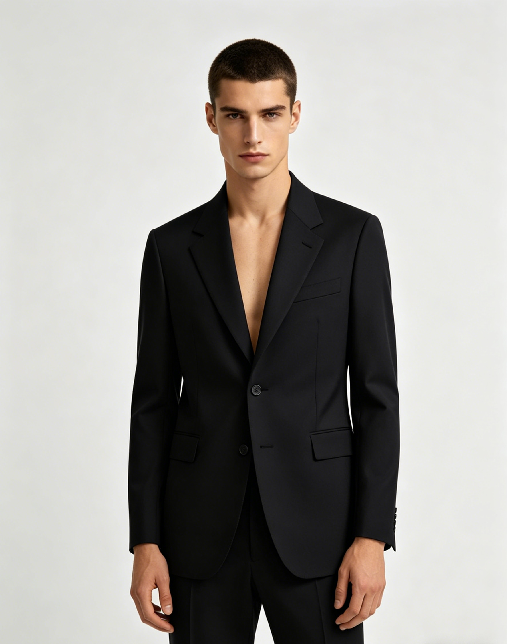 Worsted wool single-breasted suit with notched lapel